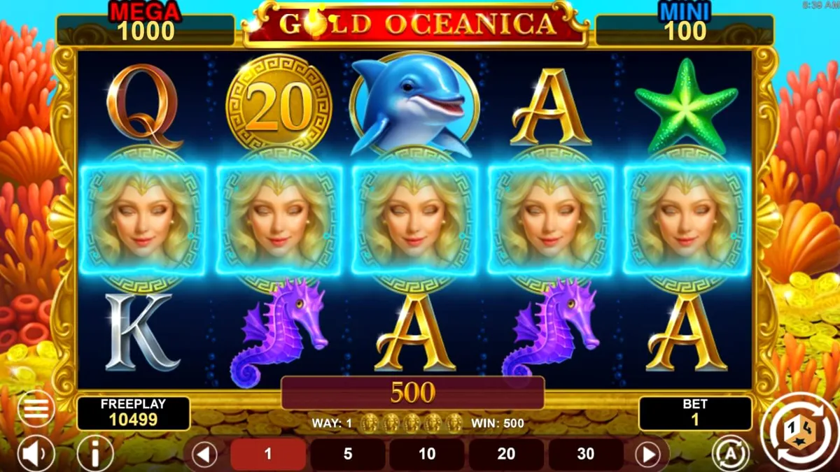 Interface do jogo Gold Oceanica em um dispositivo móvel