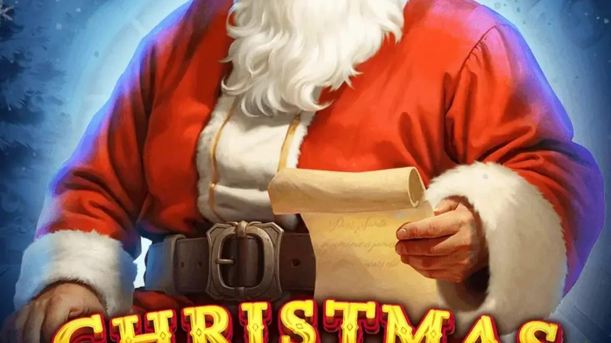 Interface festiva do slot Christmas Workshop: Hold The Spin com elementos natalinos